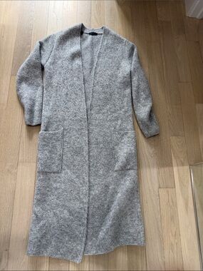 Saks Fifth Avenue Long Open-Front Gray Wool Coatigan